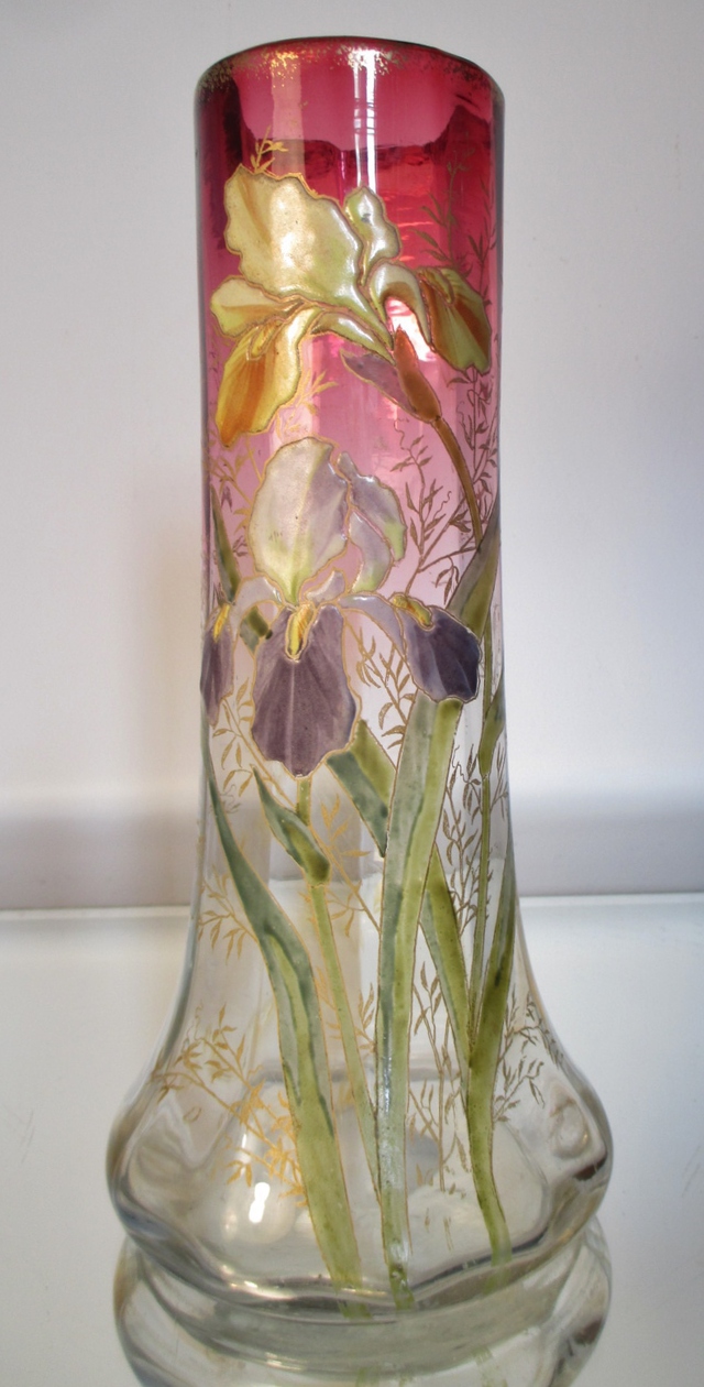 VASE Legras Lamartine verre émaillé rouge dégradé AUX IRIS Era MONTJOYE