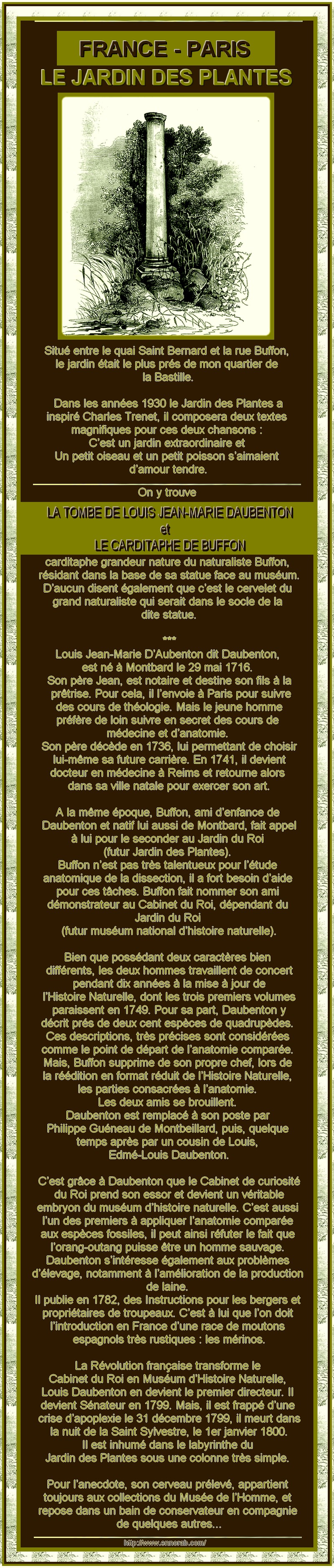 FRANCE - PARIS -JARDIN DES PLANTES - LA TOMBE DE LOUIS JEAN-MARIE DAUBENTON - LE CARDITAPHE DE BUFFON 1201290702201431779364921