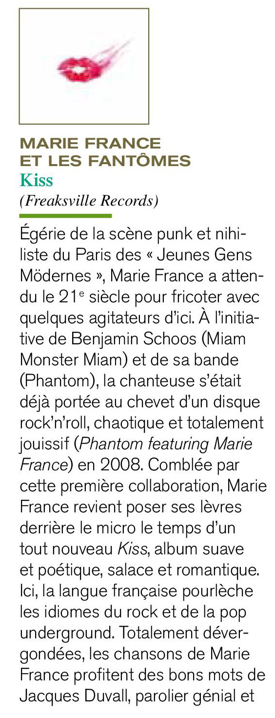 Chronique de "KISS" de MARIE FRANCE & LES FANTÔMES dans “ACCROCHES” n°49 (février/mars 2012) 1202121257081423619427603