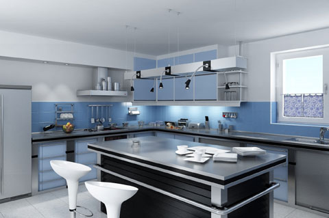 black-kitchen-island-contrast-to-white-and-pale-blue-walls