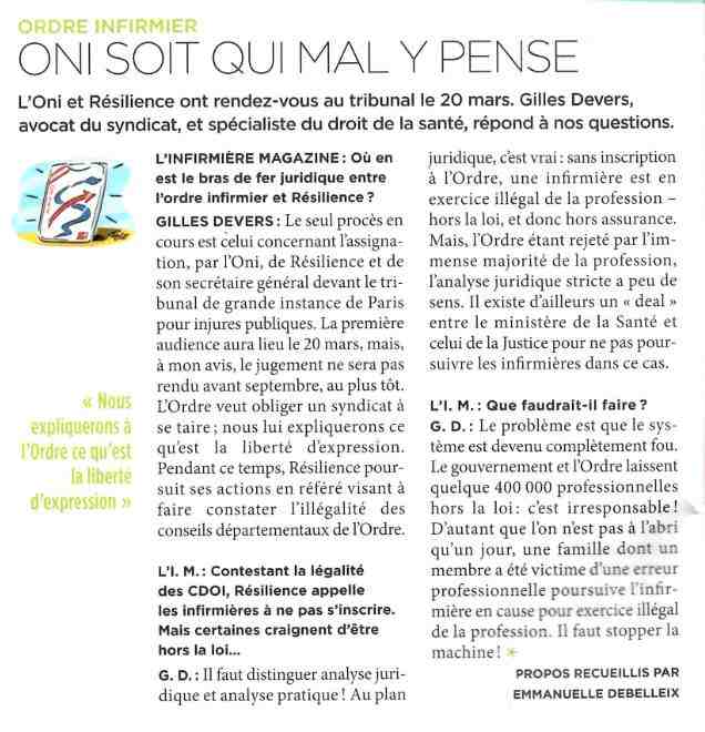Interview de Gilles Devers par Infirmière Magazine : ONI soit qui mal y pense 1202251259391139709488693