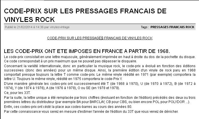 Vinyles France_Codes Prix_Année Parution