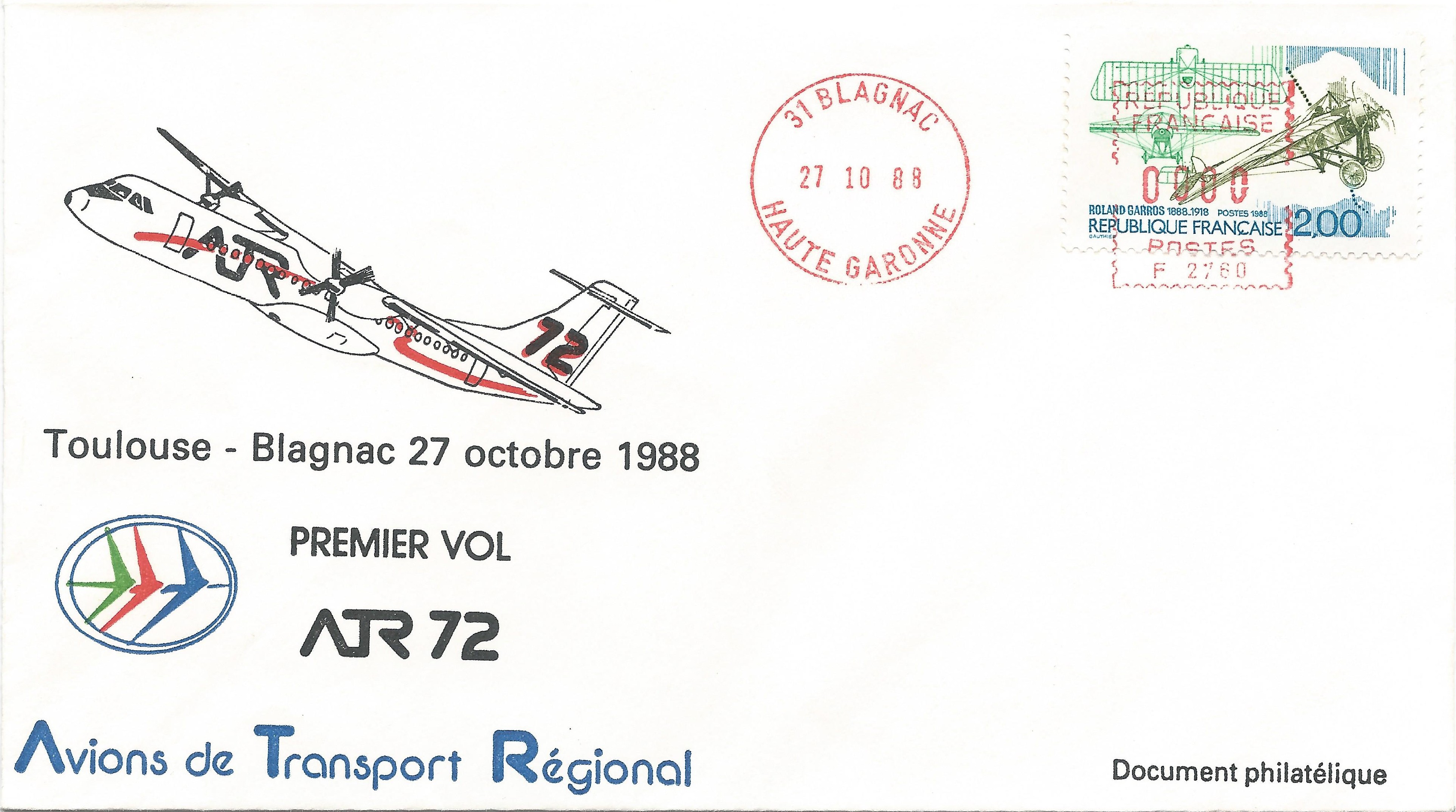 Enveloppe ATR 72 1er Vol 271088